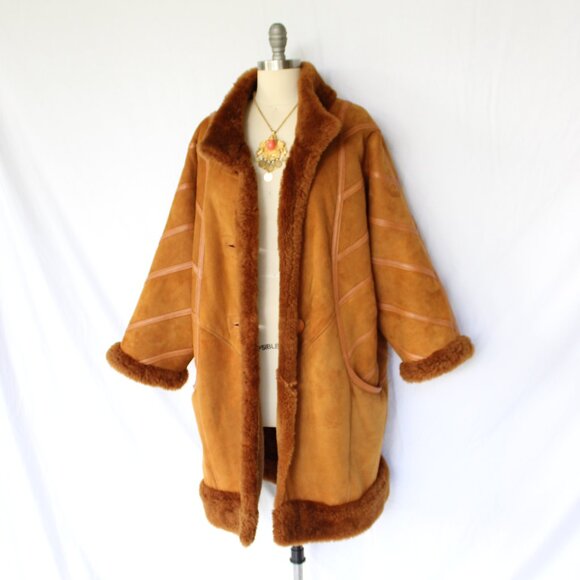 ZANA COUTURE vintage Shearling brown fur lamb leather Toscana Aspen coat poncho - Picture 7 of 10